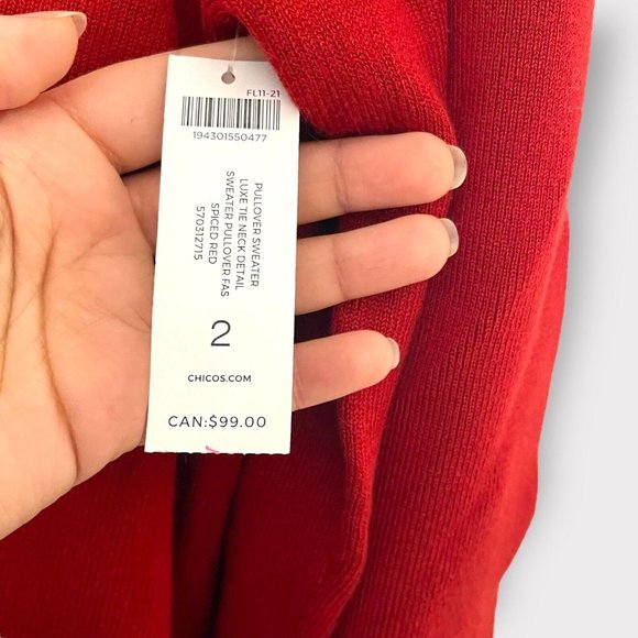Chico's Women Luxe Tie Neck Detail‎ Pullover Sweater Spiced Red Size 2 Large NWT - Picture 9 of 14